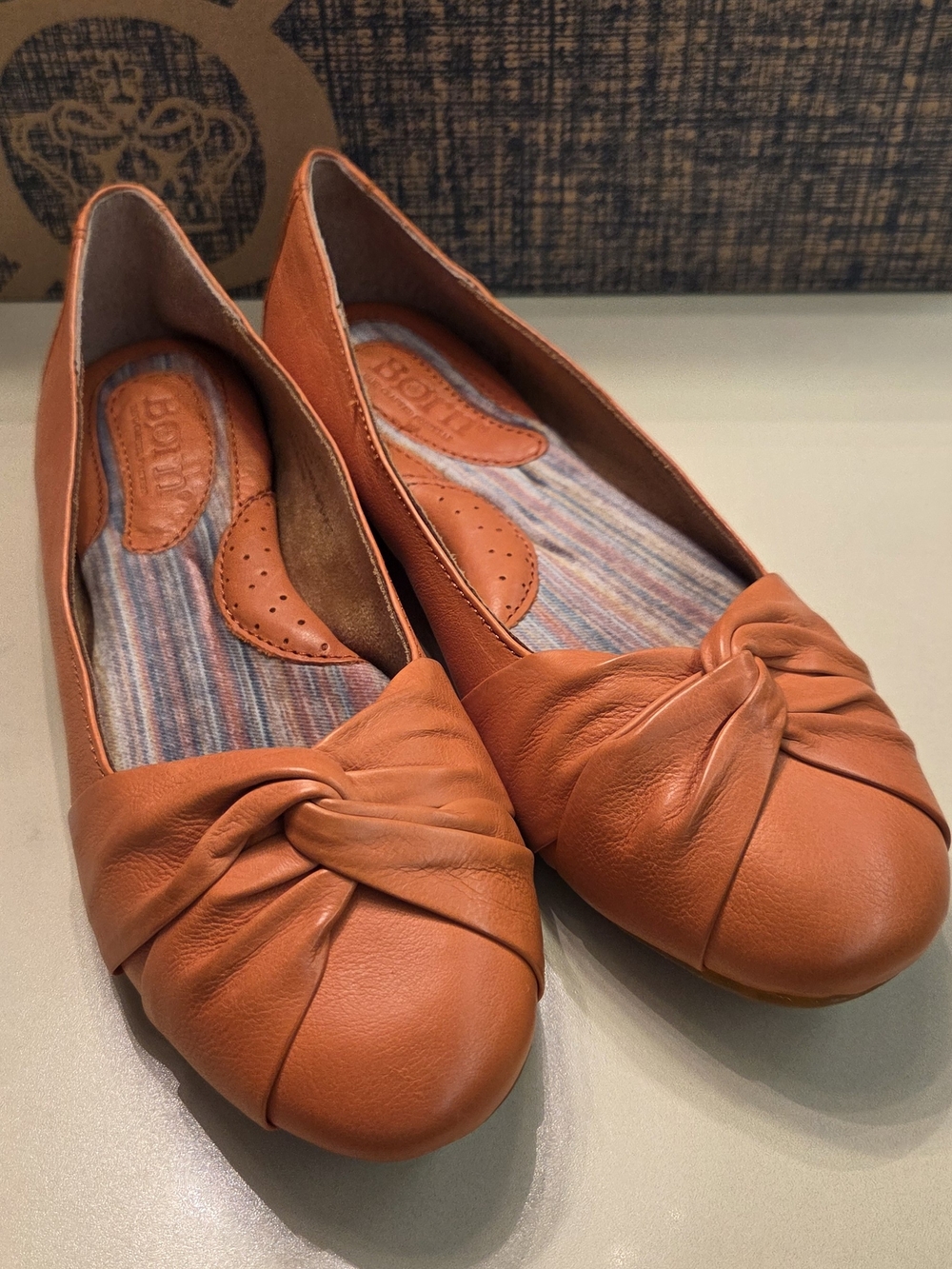 Born Orange Leather Knot-Front Ballet Flats